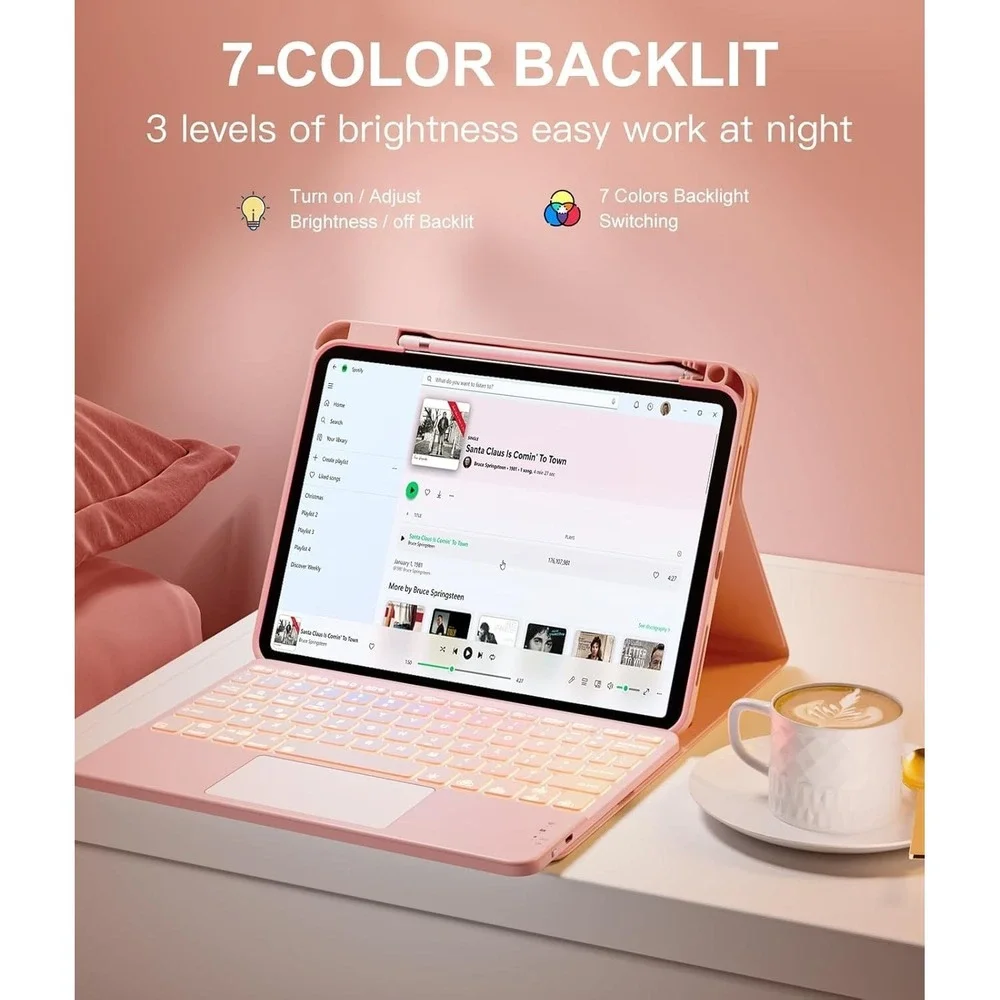 Harvopu iPad 11th 10th Gen Keyboard Case‎ Trackpad Backlit Detachable Pink